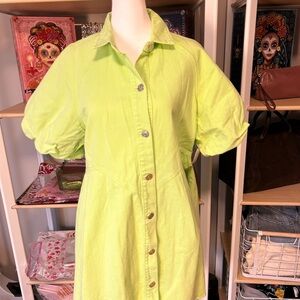 Peach Love California Lime Green Button-Up Dress
